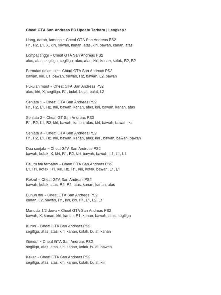 Cheat GTA San Andreas PC Update Terbaru | PDF