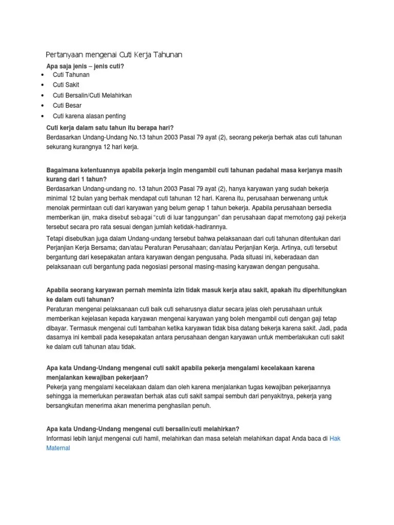 Pertanyaan Mengenai Cuti Kerja Tahunan | PDF