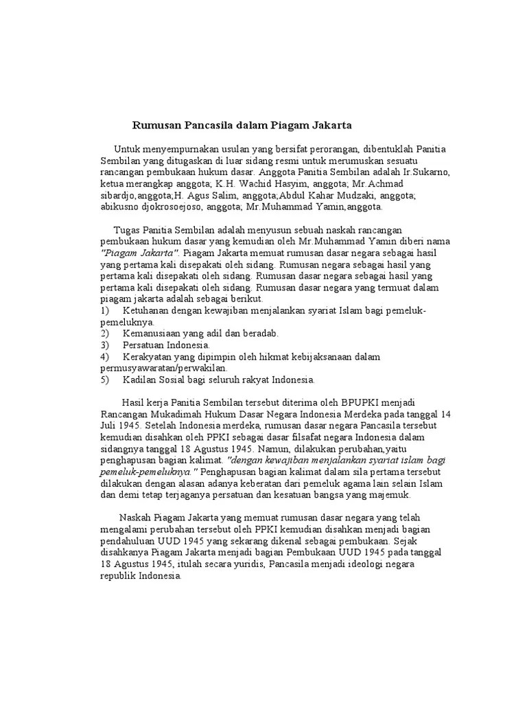 Rumusan Pancasila Dalam Piagam Jakarta | PDF