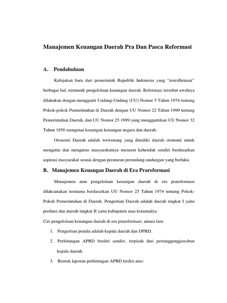 Manajemen Keuangan Daerah Pra Dan Pasca Reformasi | PDF