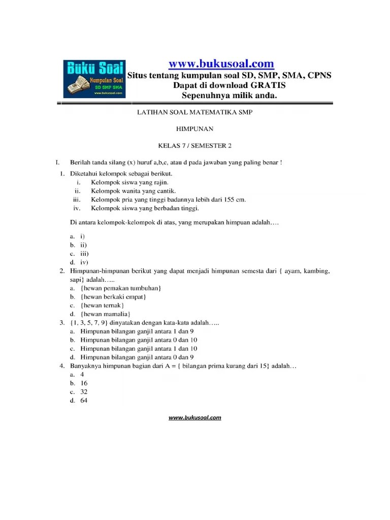 Latihan Soal Matematika Himpunan Kelas 7 SMP - Buku Soal | PDF