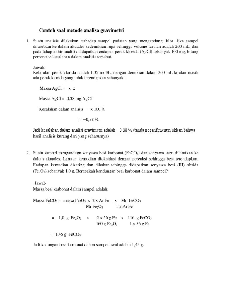 Contoh Soal Metode Analisa Gravimetri | PDF