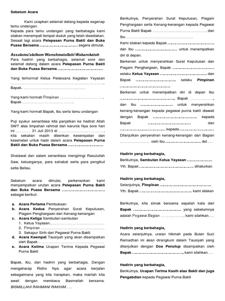 Panduan MC Pelepasan Pegawai Purna Bhakti Dan Buka Puasa Bersama | PDF