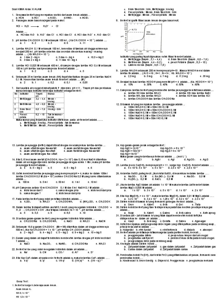 Soal Uts Kimia Kelas 10 Semester 1 Kurikulum 2013 – Mudah