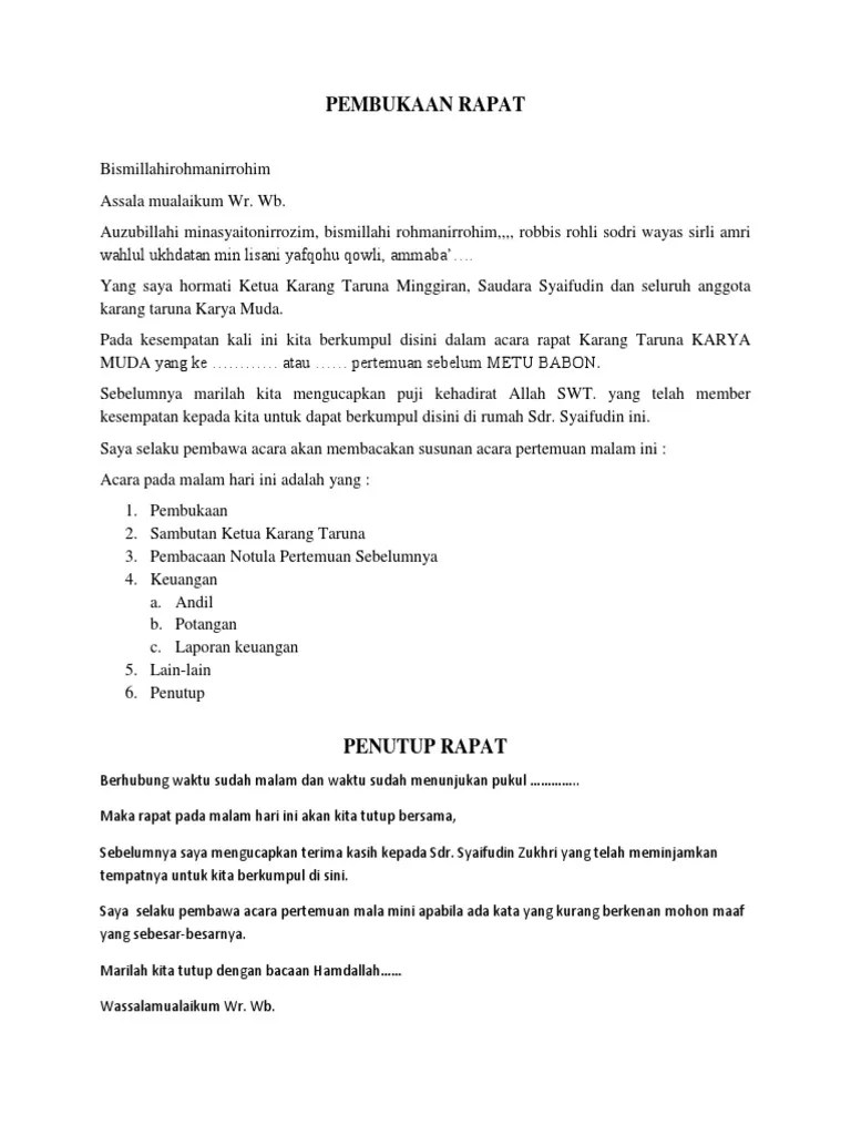 Contoh Naskah Pembawa Acara Rapat Rt | Akurat - Faktual - Elegan  Moltoday.com