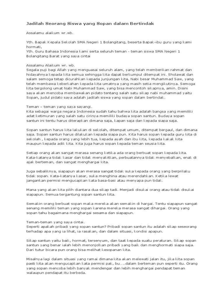 My Pidato Jadilah Seorang Siswa Yang Sopan Dalam Bertindak | PDF