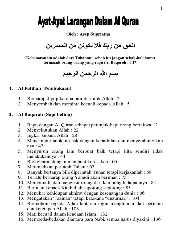 Ayat-Ayat Larangan Dalam Al Quran PDF | PDF