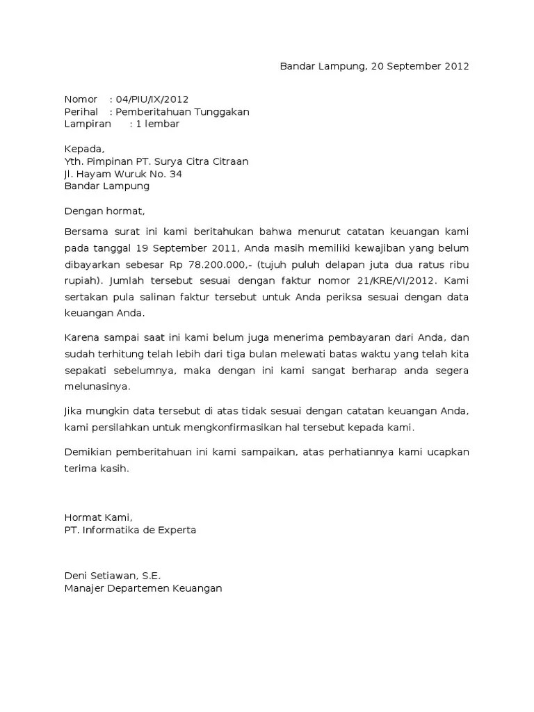 Contoh Surat Penagihan Hutang | PDF