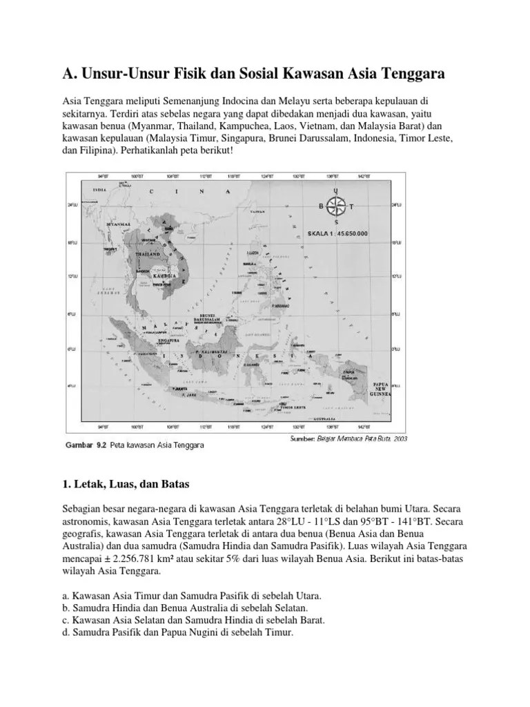 A. Unsur-Unsur Fisik Dan Sosial Kawasan Asia Tenggara: 1. Letak, Luas, Dan  Batas | PDF