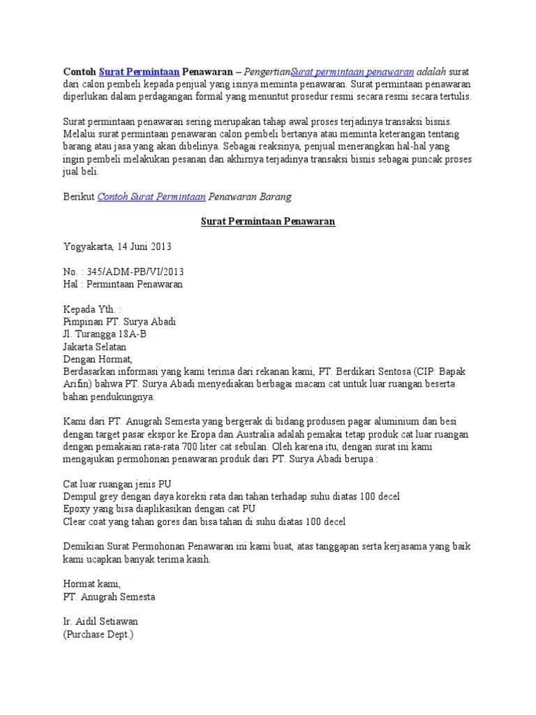 Contoh Surat Permintaan Penawaran | PDF