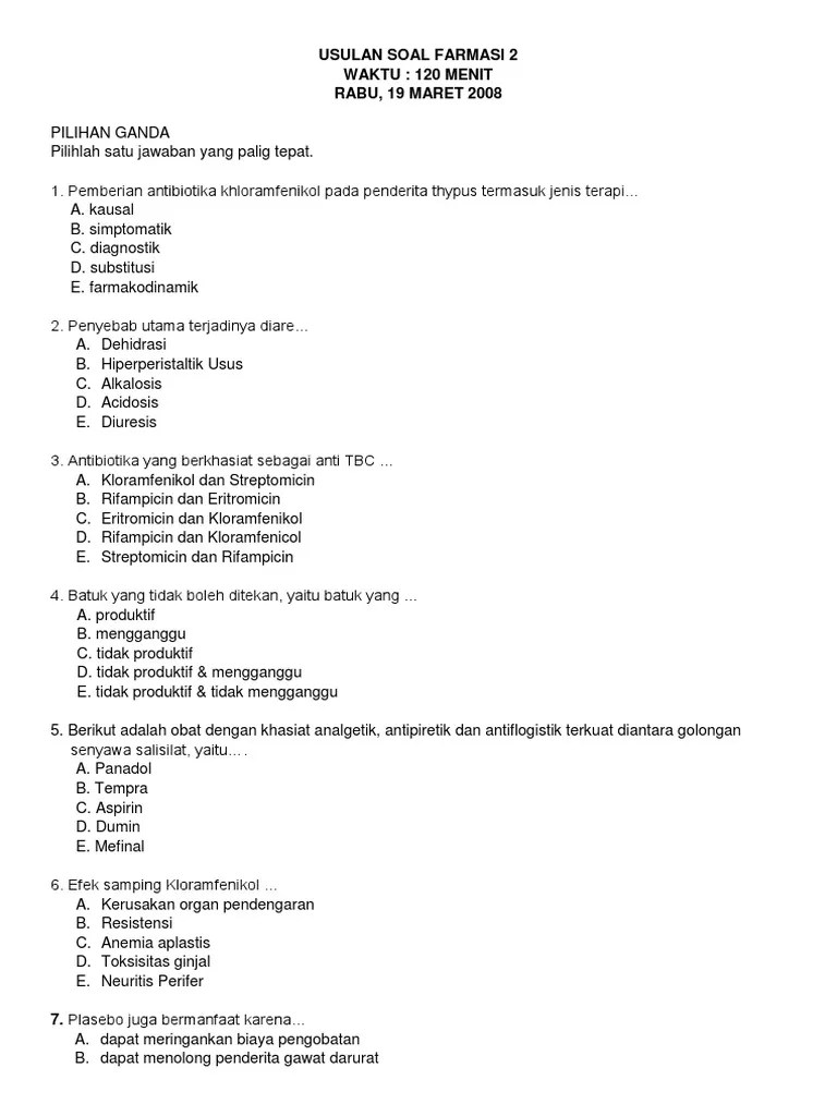 Kumpulan Soal Farmakologi | PDF