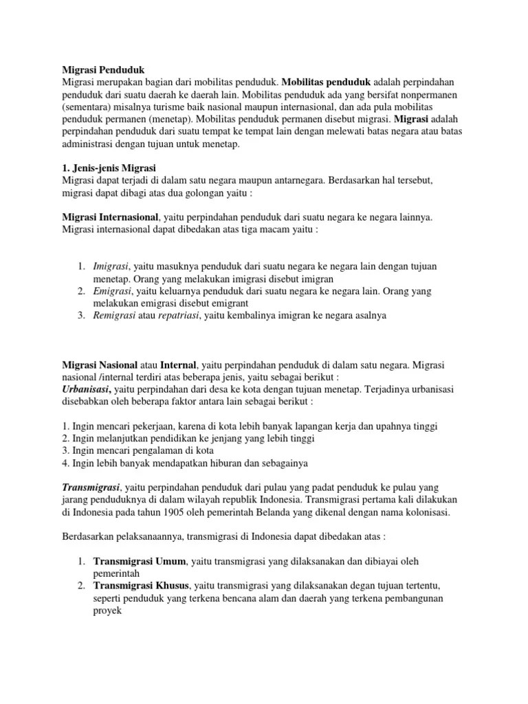 Pengertian Migrasi Imigrasi Emigrasi Urbanisasi Transmigrasi Ruralisasi