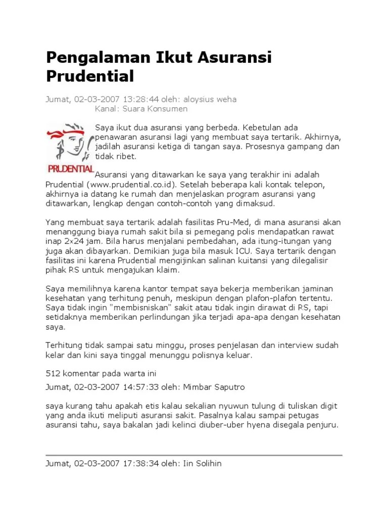 Asuransi Pruudential Pengalaman Dan Komentar Pelanggan Asuransi | PDF