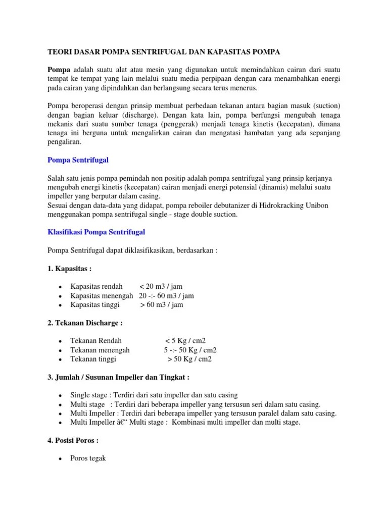 Teori Dasar Pompa Sentrifugal | PDF