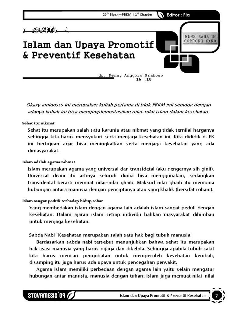 LO-Islam Dan Upaya Promotif &amp; Preventif Kesehatan (Fia) FIX | PDF