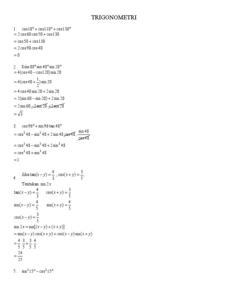 Pembahasan Soal Trigonometri SMA Kelas 11 IPA | PDF