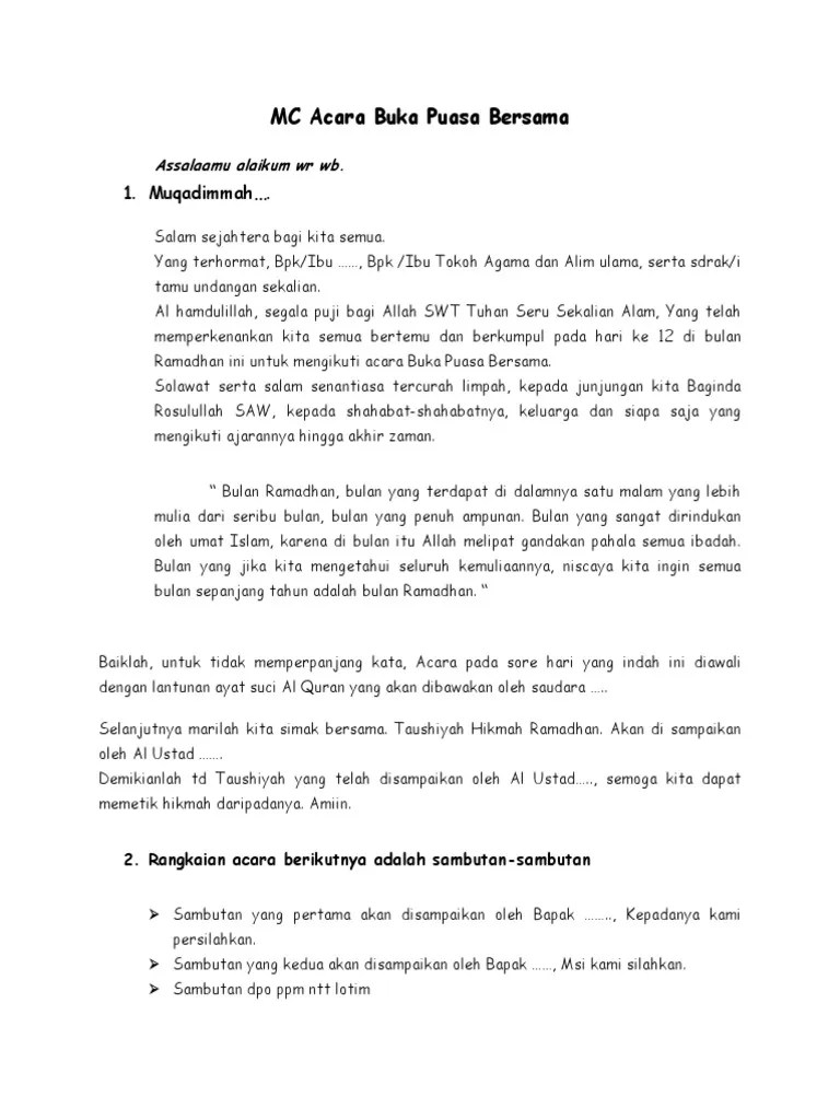Contoh Kata Sambutan Pembukaan Acara Buka Puasa
