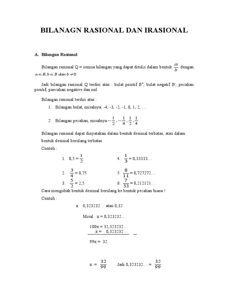 Bilangan Rasional Dan Irasional Matematika | PDF