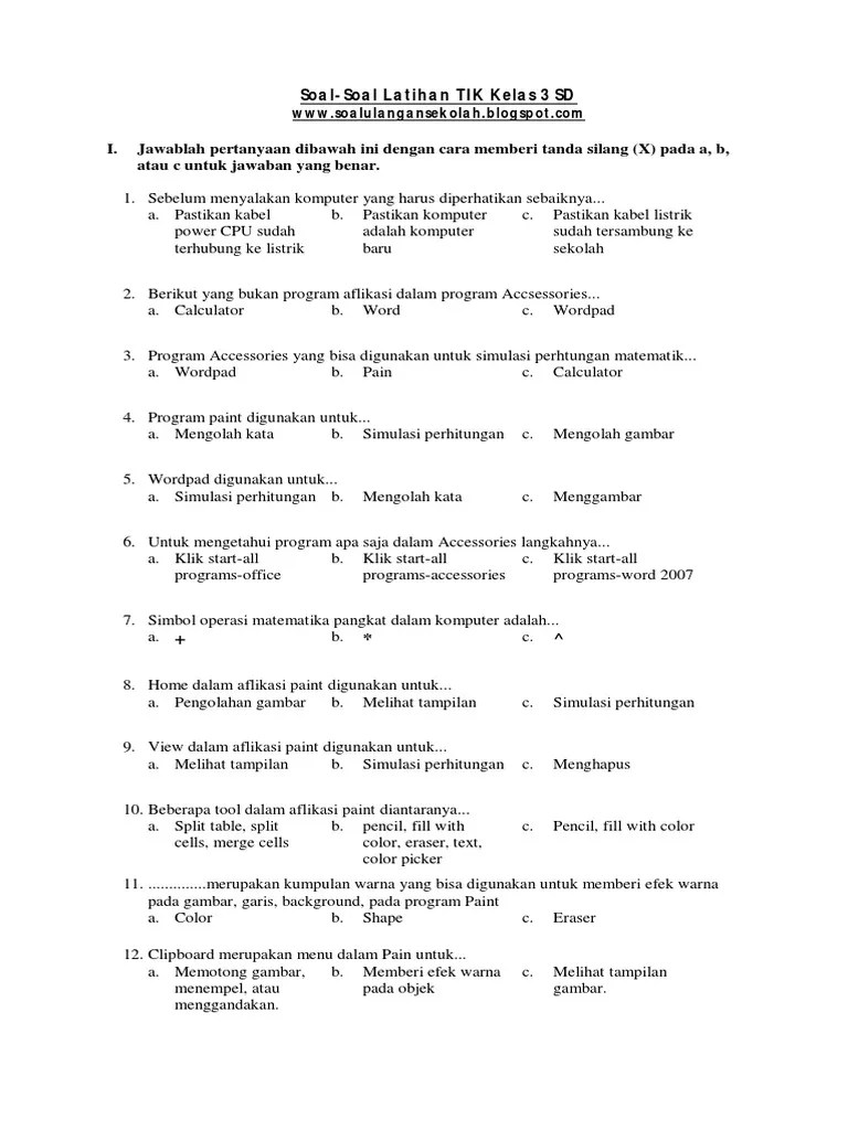 Soal Latihan-Latihan Uts Tik Kelas 3 SD | PDF