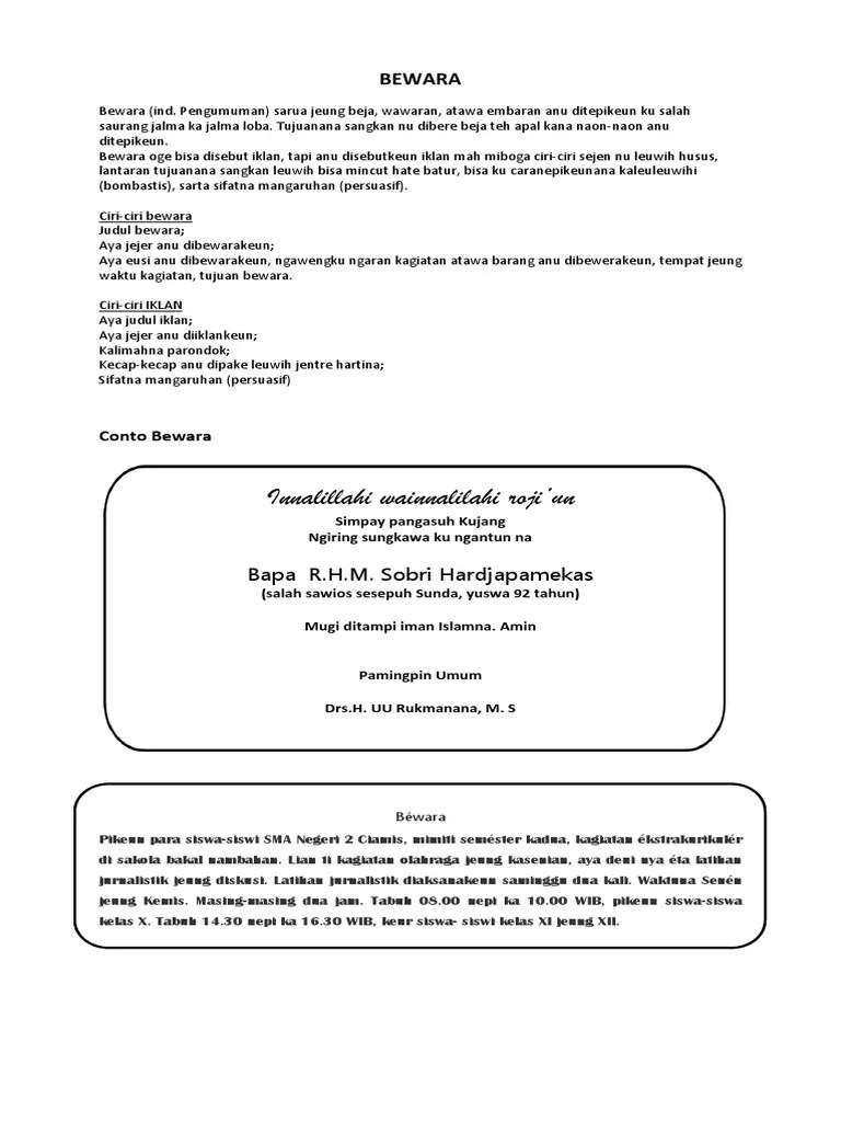 Contoh Poster Terlengkap: Contoh Bewara Bahasa Sunda
