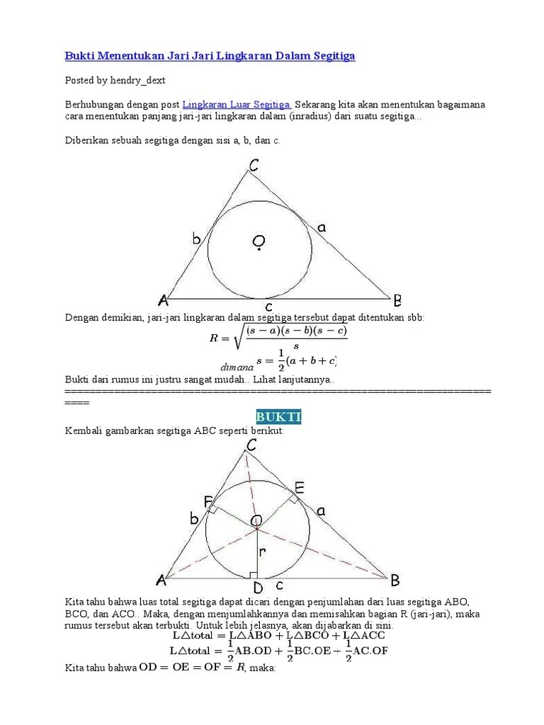 Bukti Menentukan Jari Jari Lingkaran Dalam Segitig1