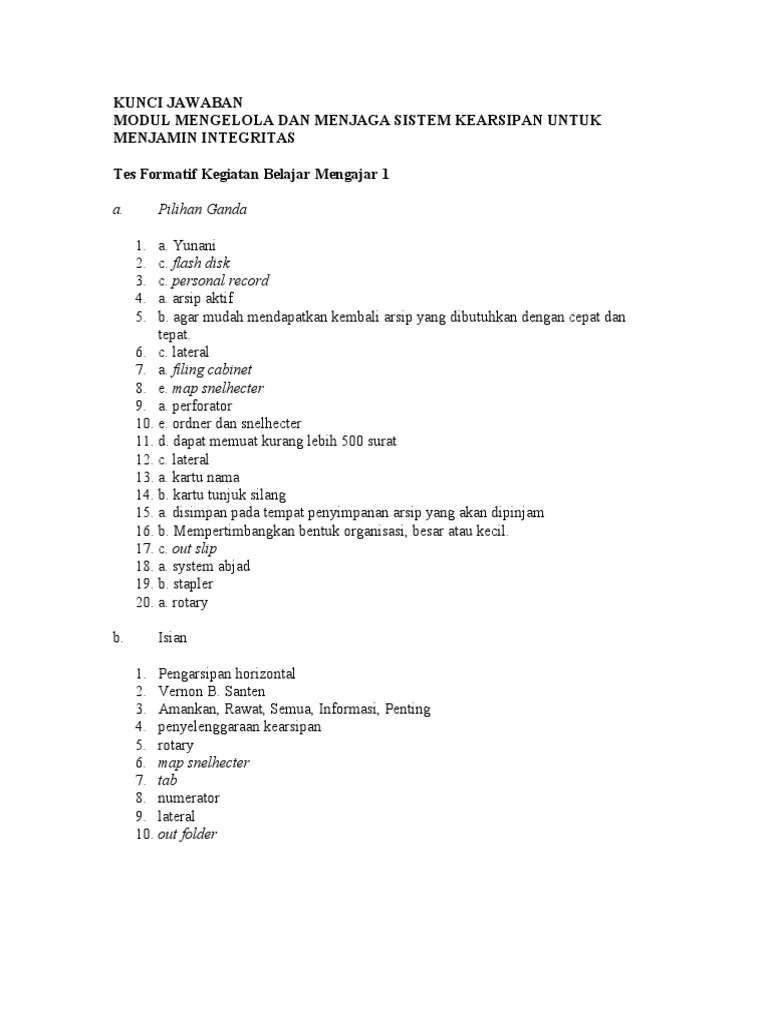KUNCI JAWABAN Mengelola Sistem Kearsipan | PDF