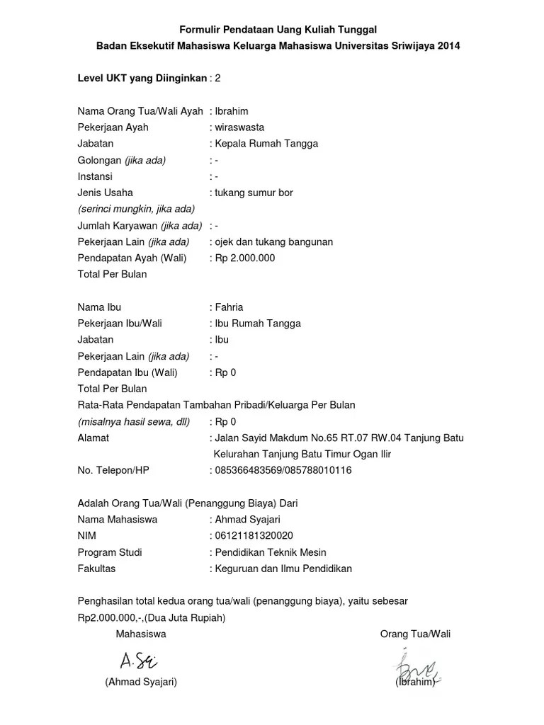 Formulir Penurunan Ukt | PDF