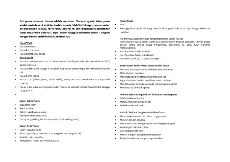 Arti Puasa Menurut Bahasa Adalah Menahan | PDF