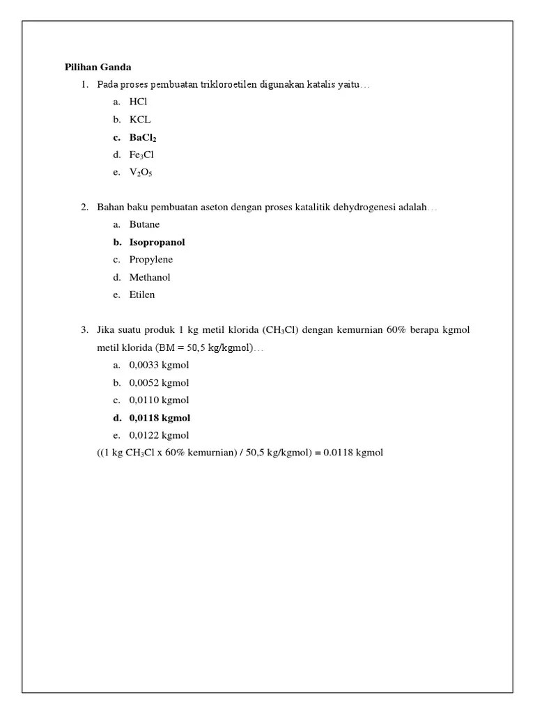 Contoh Soal Produk Industri Kimia II | PDF