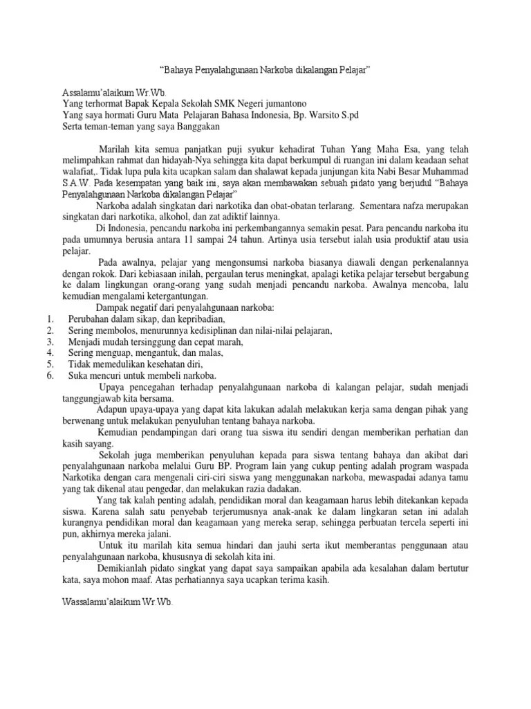 Contoh Pidato Tentang Narkoba Singkat Padat Dan Jelas
