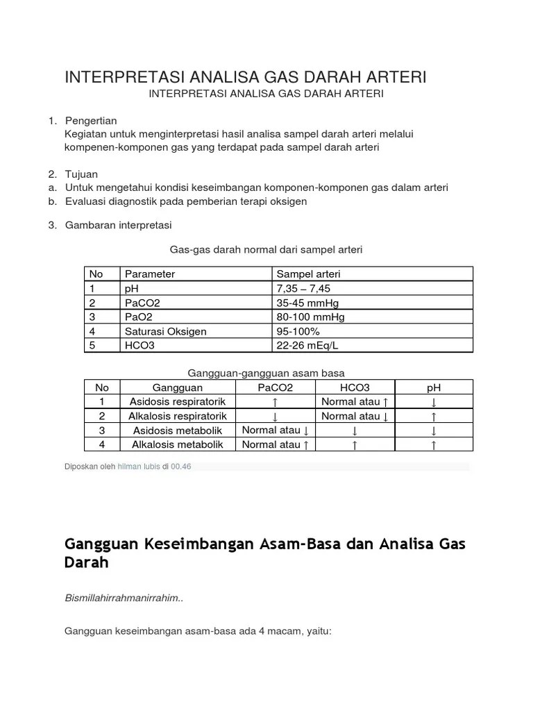 (Interpretasi Analisa Gas Darah Arteri) Yulin | PDF