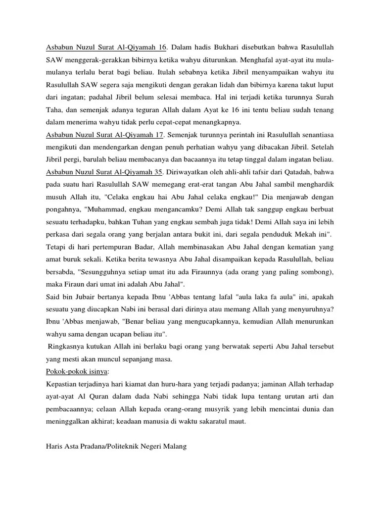 Asbabun Nuzul Surat Al Qiyamah | PDF
