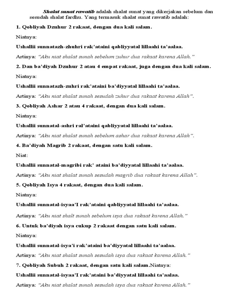 Shalat Sunat Rawatib Adalah Shalat Sunat Yang Dikerjakan Sebelum Dan  Sesudah Shalat Fardhu | PDF