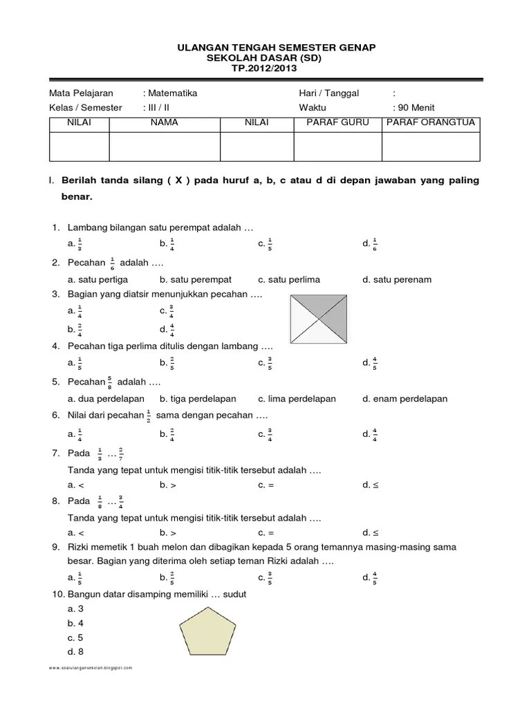 Soal Matematika Kelas 3 Sd Semester 2 Bangun Datar Pdf