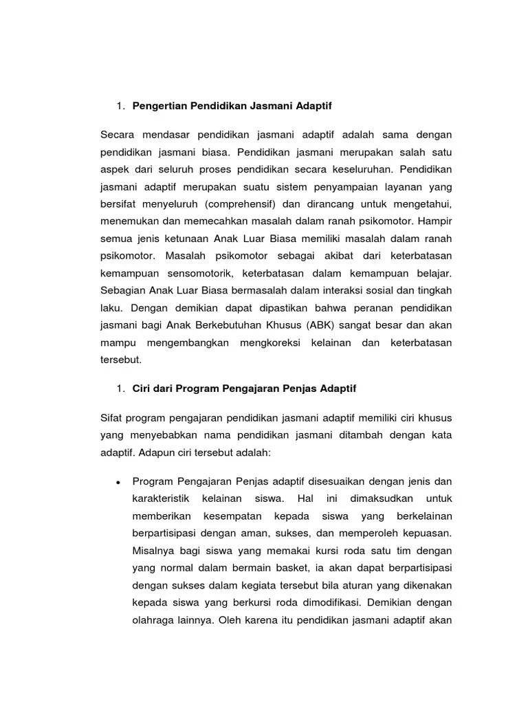 Pengertian Pendidikan Jasmani Adaptif | PDF