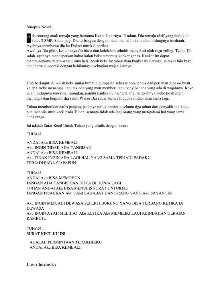 Sinopsis Unsur Intrinsik Dan Ekstrinsik Novel Surat Kecil Untuk Tuhan -  Berbagai Unsur