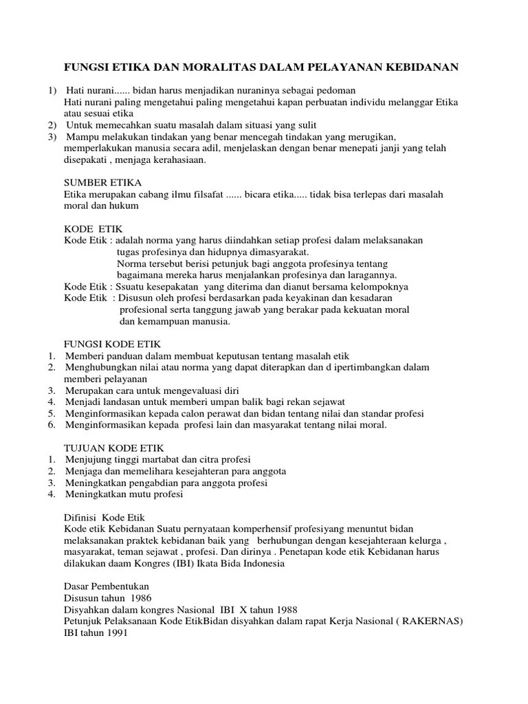Fungsi Etika Dan Moralitas Dalam Pelayanan Kebidanan | PDF
