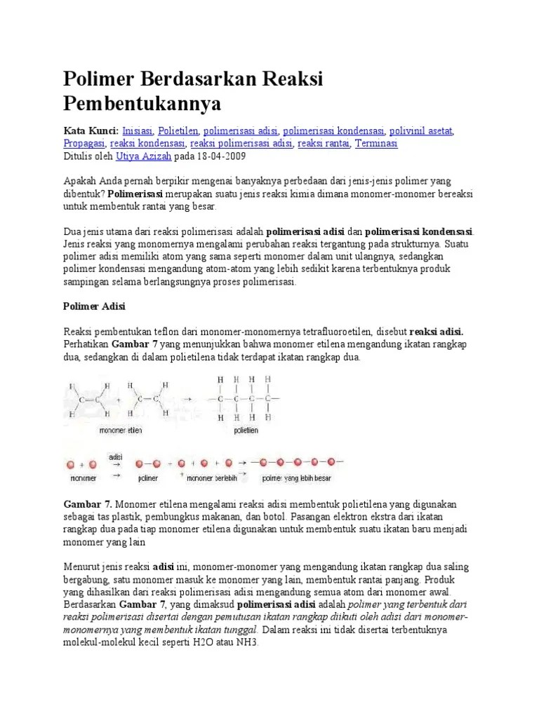 Polimer Berdasarkan Reaksi Pembentukannya | PDF