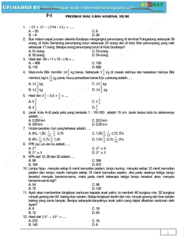 40 Soal Try Out SD Kelas 6 Pelajaran Matematika | PDF