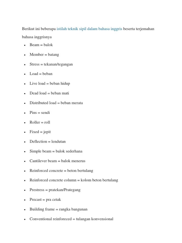 Istilah Teknik Sipil Dalam Bahasa Inggris | PDF