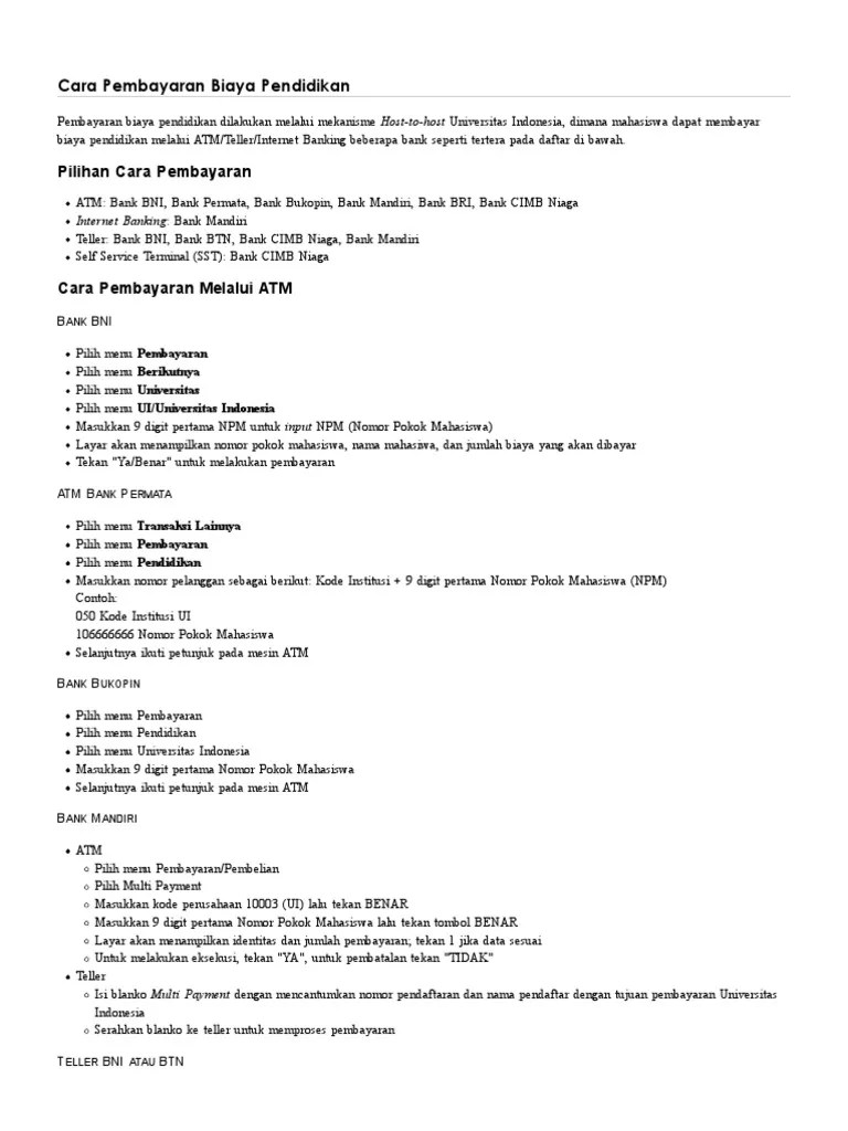 Cara Pembayaran UI | PDF