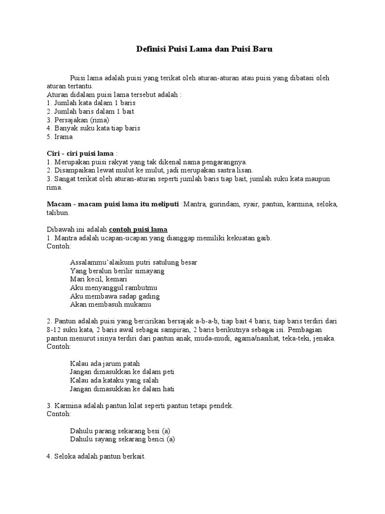 Definisi Puisi Lama Dan Puisi Baru | PDF