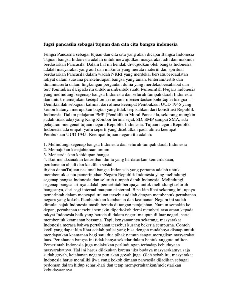 Fugsi Pancasila Sebagai Tujuan Dan Cita Cita Bangsa Indonesia | PDF