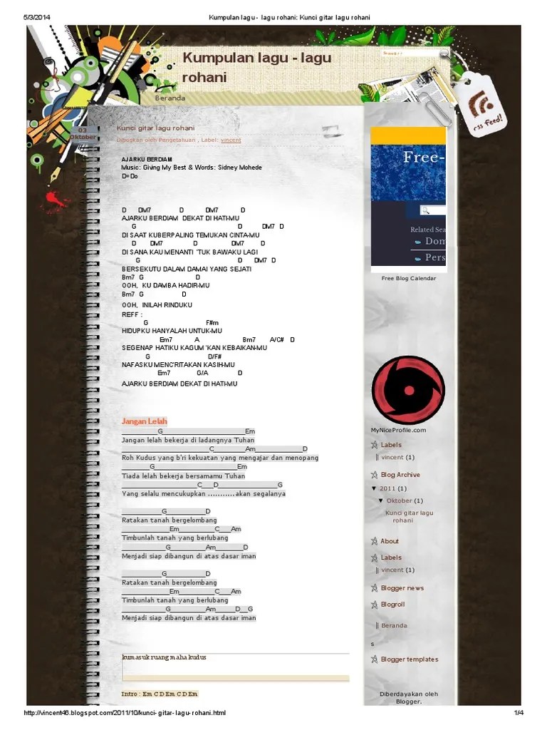 Kumpulan Lagu - Lagu Rohani - Kunci Gitar Lagu Rohani | PDF