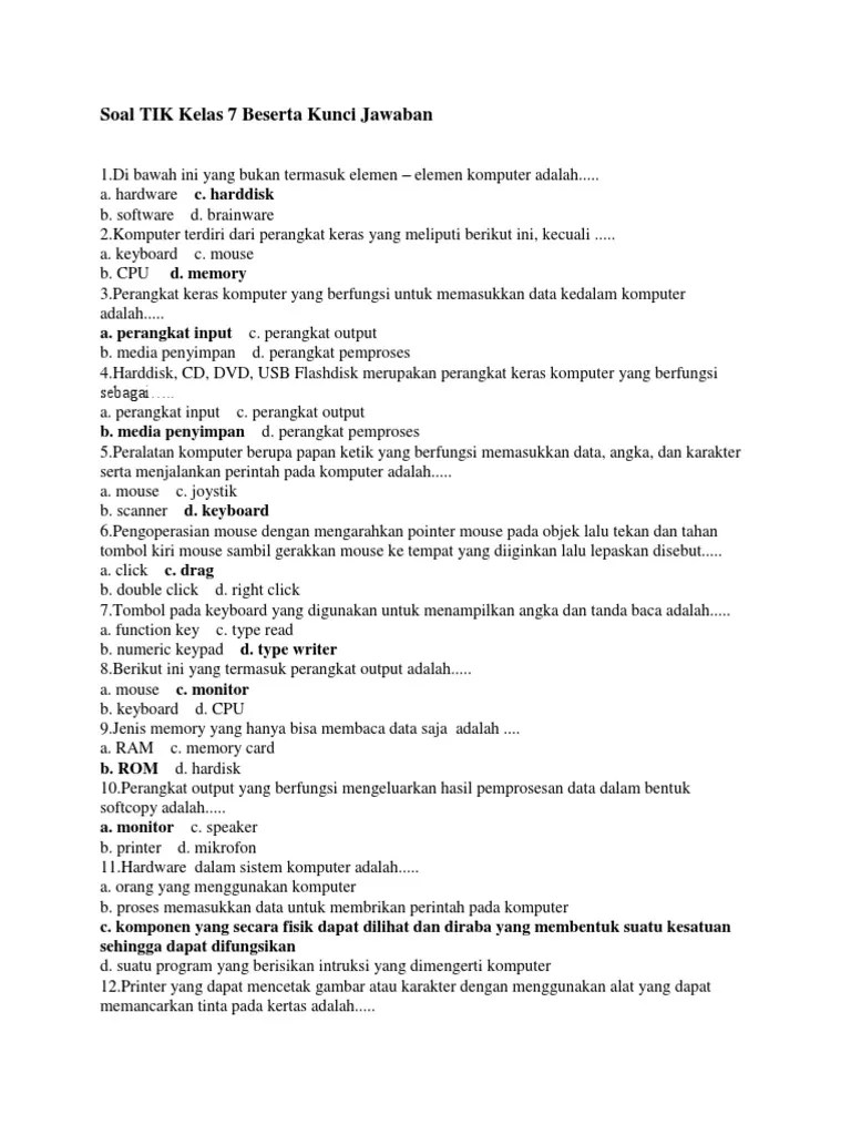 Soal Essay Tik Kelas 8 Semester 1 Beserta Kunci Jawaban - Revisi Id