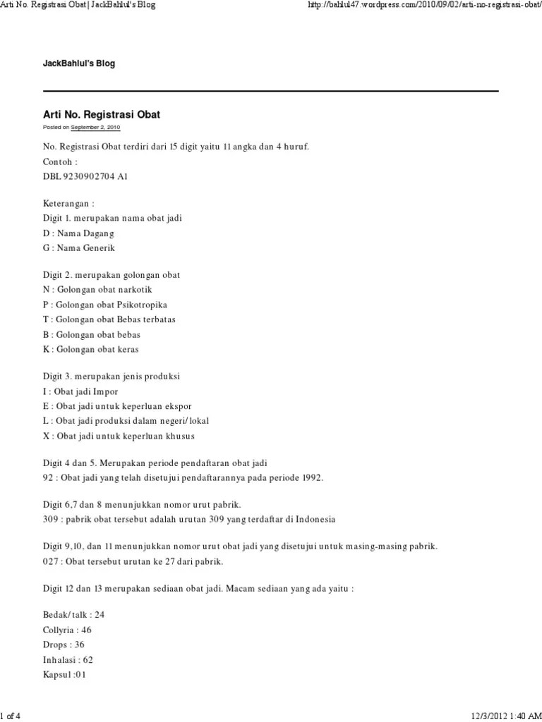 Arti No. Registrasi Obat | PDF