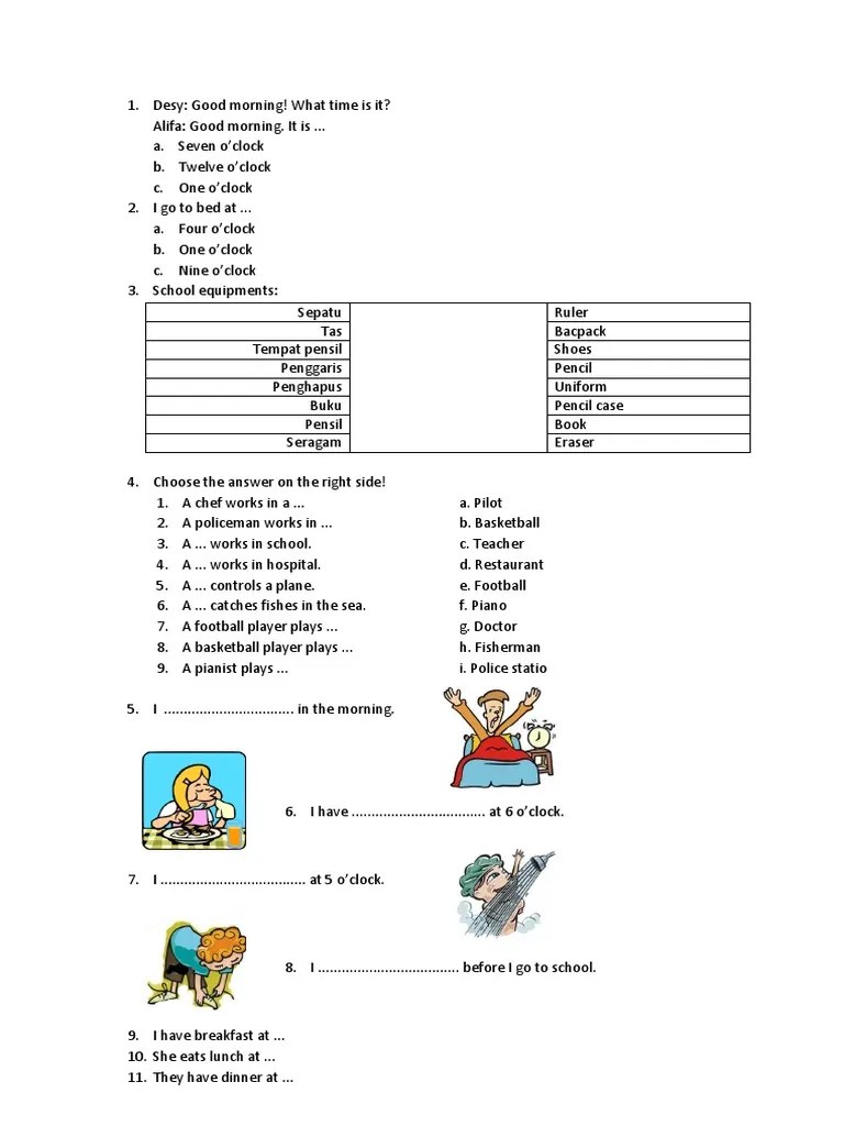 Latihan Soal Bahasa Inggris Kelas 2 SD | PDF