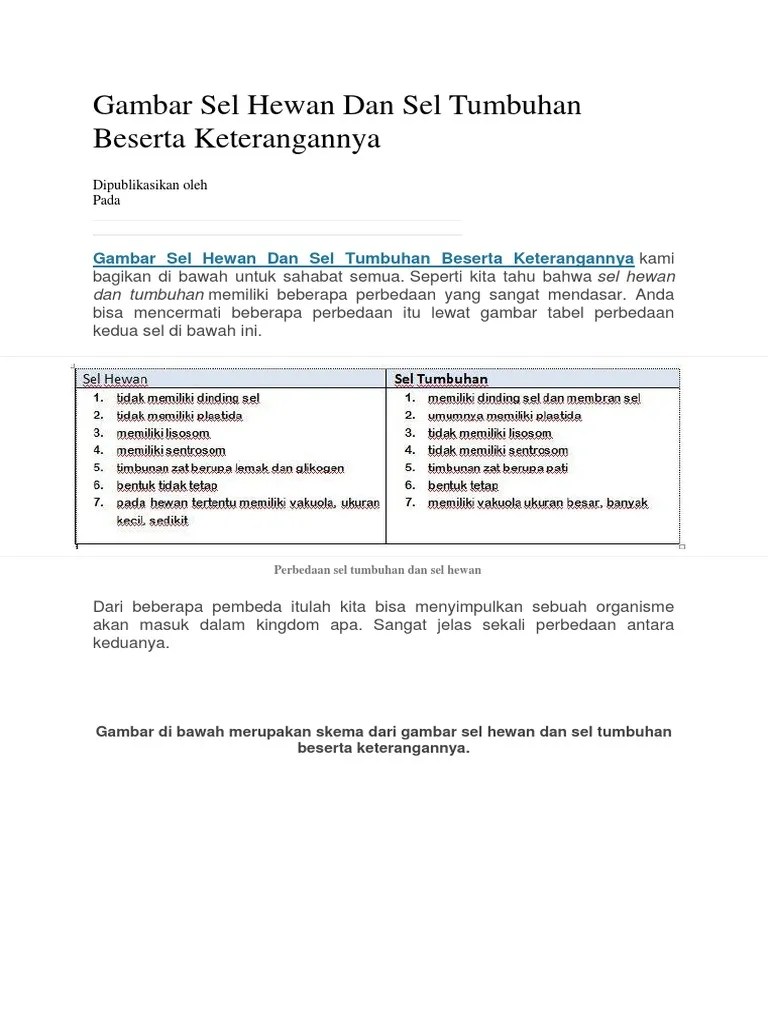 Jelaskan Perbedaan Sel Hewan Dan Sel Tumbuhan Dalam Bentuk Tabel Brainly