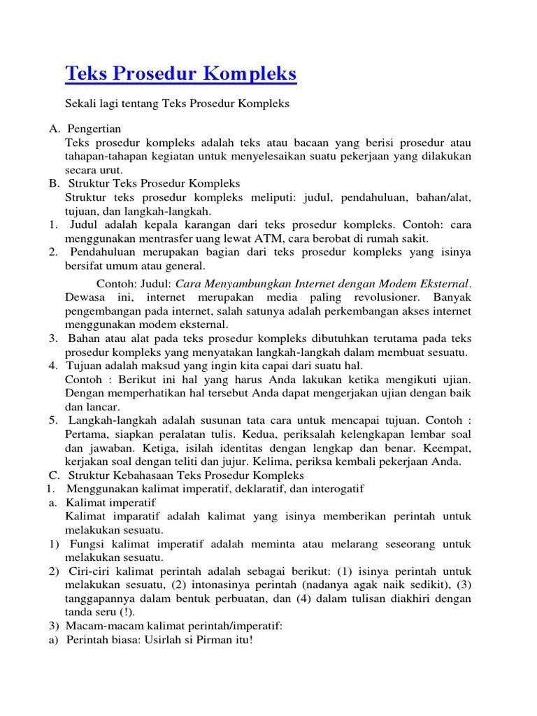 Teks Prosedur Kompleks Memiliki Struktur Yaitu * 5 Poin