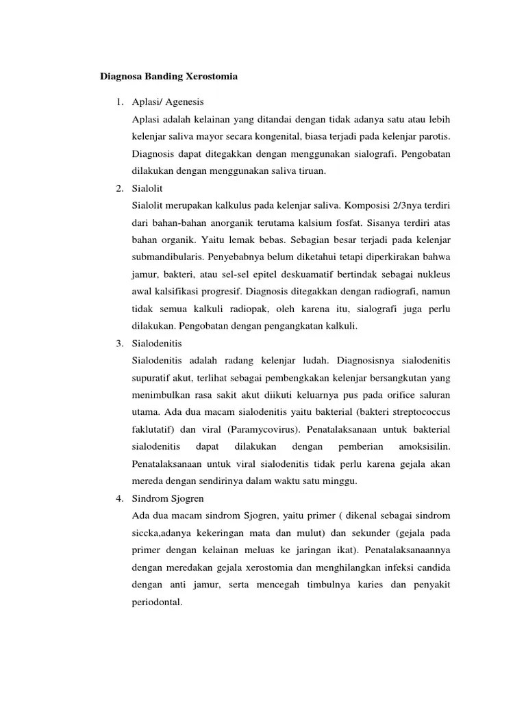Diagnosa Banding Xerostomia | PDF